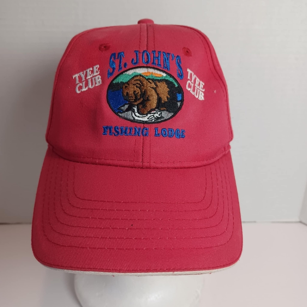 St. John's‎ Fishing Lodge Tyee Club Strapback Hat Red One Size Adjustable Cap